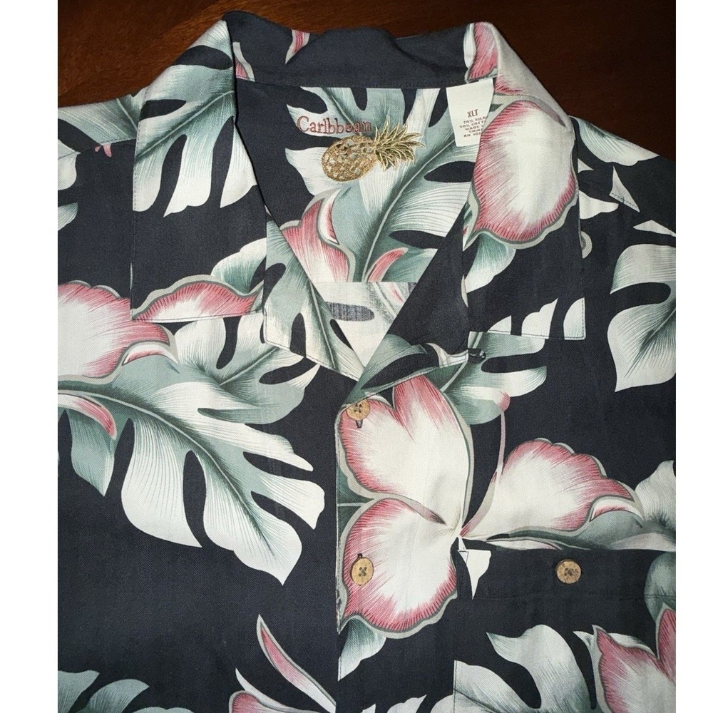 Caribbean Tropical Hawaiian Shirt 70% Silk XLT Floral Resortwear Summer Beach